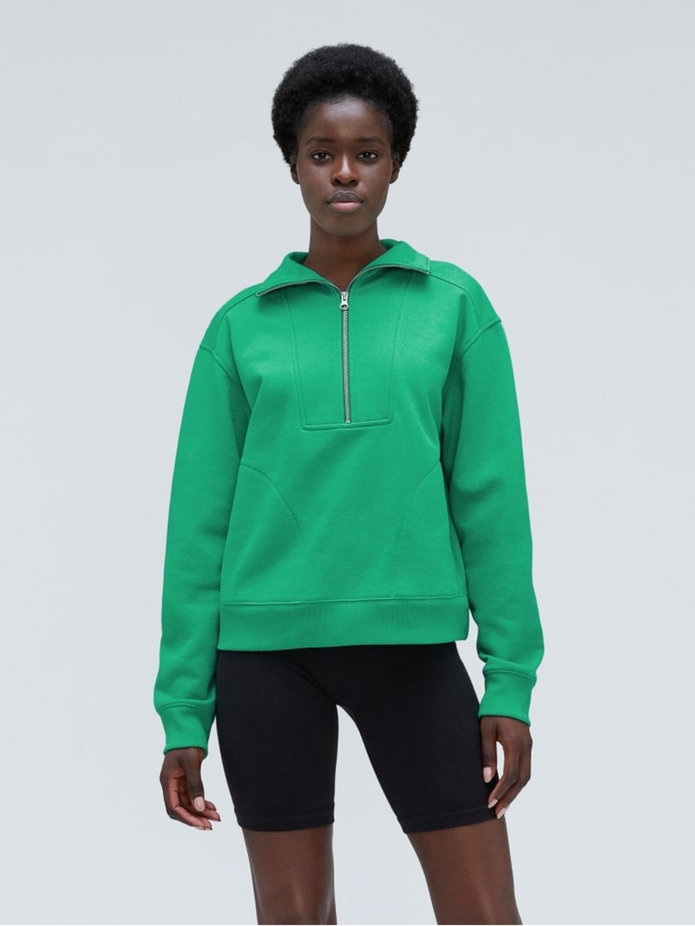 Everlane The Track Half-Zip Organic Cotton Pullover Bright Jade Green Sz Medium